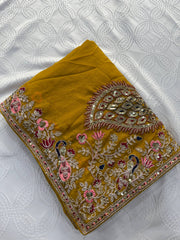 Elegant Embroidered Designer Saree – Soft Space Silk Indian Wedding & Party Wear Saree
