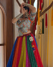 Women's Navratri Chaniya Choli Set with Real Mirror Work