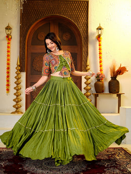 Women’s Olive Green Gujarati Garba Lehenga Choli