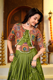 Women’s Olive Green Gujarati Garba Lehenga Choli