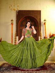 Women’s Olive Green Gujarati Garba Lehenga Choli