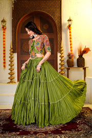 Women’s Olive Green Gujarati Garba Lehenga Choli