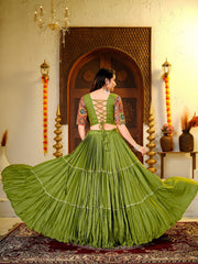Women’s Olive Green Gujarati Garba Lehenga Choli