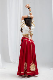 Girls Red Lehenga Choli Set with Gold Lace Work and Embellished Blouse