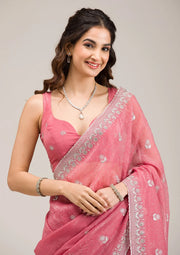 Women’s Pink Chiffon Saree with Embroidered Border Saree