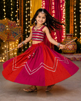 Girls’Traditional Lehenga Choli Set | Premium Roman Silk Navratri Garba Choli
