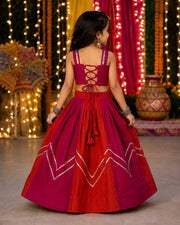 Girls’Traditional Lehenga Choli Set | Premium Roman Silk Navratri Garba Choli