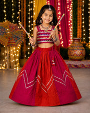 Girls’Traditional Lehenga Choli Set | Premium Roman Silk Navratri Garba Choli