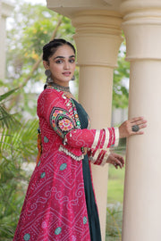 Women’s Lehenga with Bandhani Print Kutchi Gamthi Patchwork Top Traditional Ethnic Set