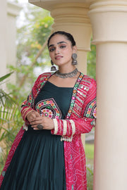 Women’s Lehenga with Bandhani Print Kutchi Gamthi Patchwork Top Traditional Ethnic Set