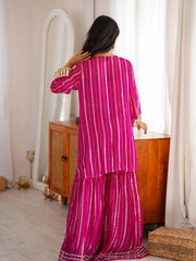 Women’s Pink Embroidered Kurta Palazzo Set