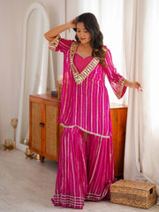 Women’s Pink Embroidered Kurta Palazzo Set