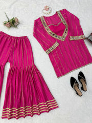 Women’s Pink Embroidered Kurta Palazzo Set