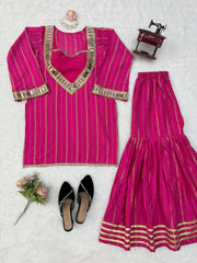 Women’s Pink Embroidered Kurta Palazzo Set
