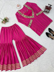 Women’s Pink Embroidered Kurta Palazzo Set
