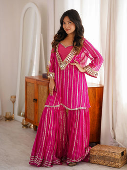 Women’s Pink Embroidered Kurta Palazzo Set