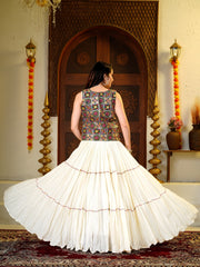 Women’s White Multicolor Gujarati Navratri Lehenga Choli with Printed Jacket