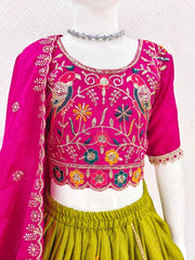 Girls’ Teal Green & Maroon Embroidered Lehenga Choli Set