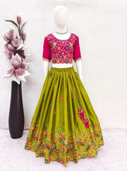 Girls’ Teal Green & Maroon Embroidered Lehenga Choli Set