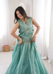 Women’s Silk Lehenga Choli Set with Embroidered Top