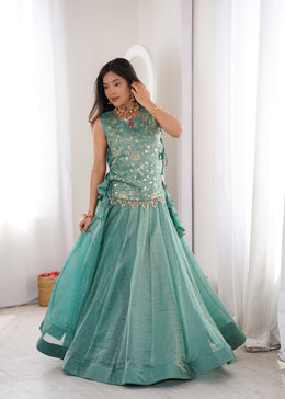 Women’s Silk Lehenga Choli Set with Embroidered Top