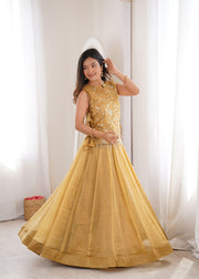 Women’s Silk Lehenga Choli Set with Embroidered Top