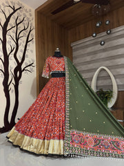 Heavy Muslin Cotton Real Mirror Work Fully Stitched Lehenga Choli with Dupatta