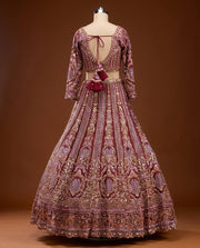 Women’s Maroon Butterfly Net Embroidered Lehenga Choli with Dupatta