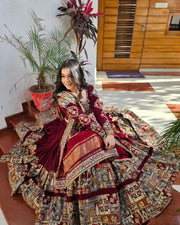Women’s Maroon Gujarati Garba Lehenga Choli