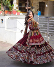 Women’s Maroon Gujarati Garba Lehenga Choli