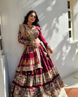 Women’s Maroon Gujarati Garba Lehenga Choli