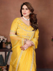 Women Saree with Embroidery Work and Lace Border, Elegant Indian Traditional Look