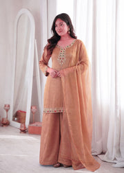 Women’s Embroidered Straight Kurta Palazzo Salwar Suit Set with Dupatta