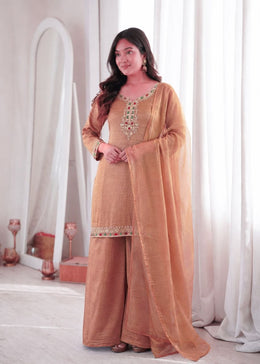 Women’s Embroidered Straight Kurta Palazzo Salwar Suit Set with Dupatta