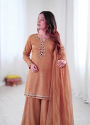 Women’s Embroidered Straight Kurta Palazzo Salwar Suit Set with Dupatta