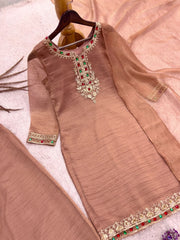 Women’s Embroidered Straight Kurta Palazzo Salwar Suit Set with Dupatta
