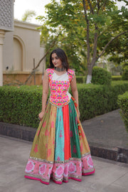 Women’s Cora Cotton Gamthi Embroidered Full-Stitched Lehenga Choli