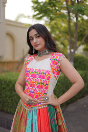 Women’s Cora Cotton Gamthi Embroidered Full-Stitched Lehenga Choli