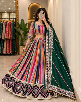 Women’s Designer Muslin Cotton Digital Print Mirror Work Lehenga Choli Set