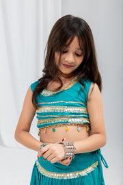 Girls Designer Lehenga Choli Set with Embellished Sleeveless Blouse