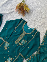 Women’s Embroidered Silk Salwar Suit Set with Palazzo & Dupatta
