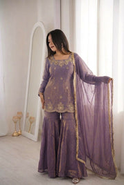 Women’s Embroidered Sharara Salwar Suit Set with Dupatta