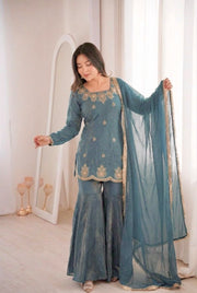 Women’s Embroidered Sharara Salwar Suit Set with Dupatta