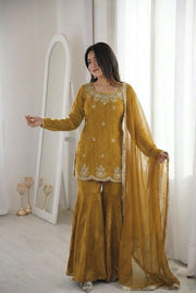 Women’s Embroidered Sharara Salwar Suit Set with Dupatta