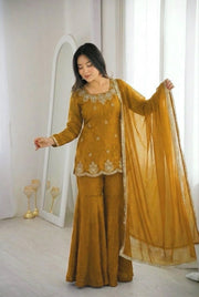 Women’s Embroidered Sharara Salwar Suit Set with Dupatta