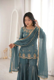 Women’s Embroidered Sharara Salwar Suit Set with Dupatta
