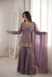 Women’s Embroidered Sharara Salwar Suit Set with Dupatta