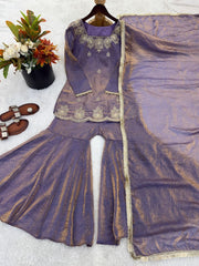 Women’s Embroidered Sharara Salwar Suit Set with Dupatta