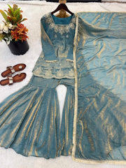Women’s Embroidered Sharara Salwar Suit Set with Dupatta