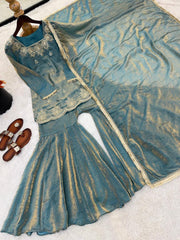 Women’s Embroidered Sharara Salwar Suit Set with Dupatta